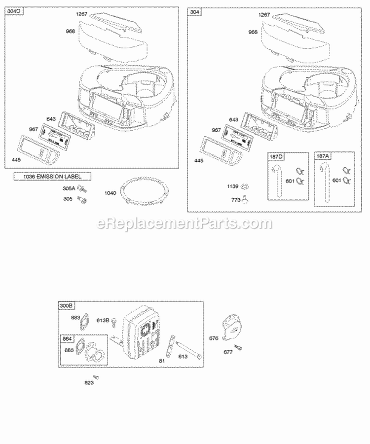 Air Cleaner Blower Housing Exhaust System Diagram and Parts List for 31B775-0122-E1  Briggs and Stratton Engine